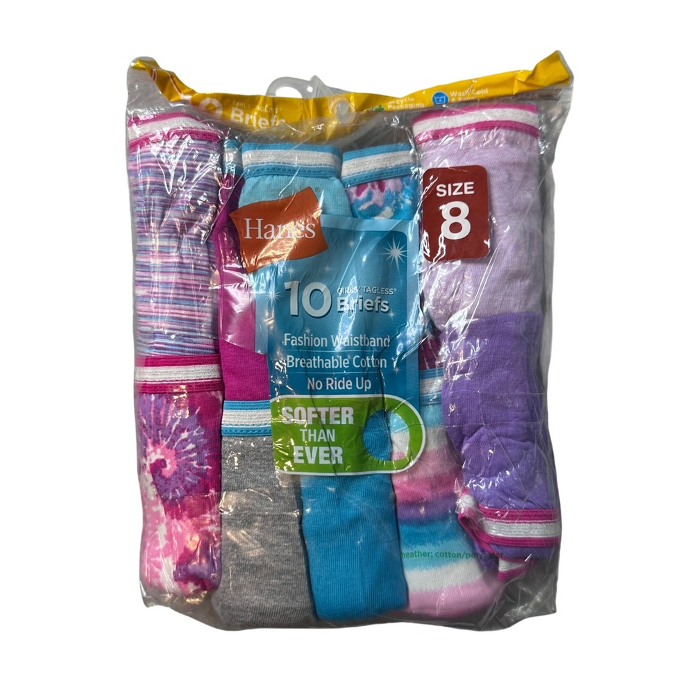 Hanes‎ Briefs Girls 8 Multicolor 10-Pack Tagless Breathable Cotton Waistband